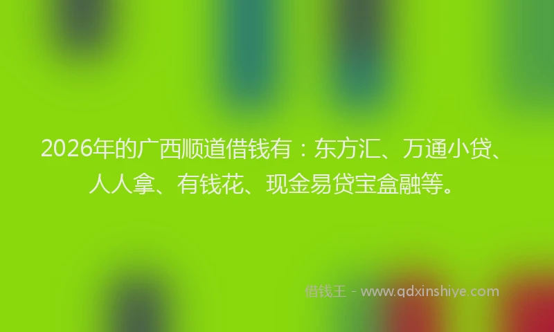 2026年的广西顺道借钱有：东方汇、万通小贷、人人拿、有钱花、现金易贷宝盒融等。