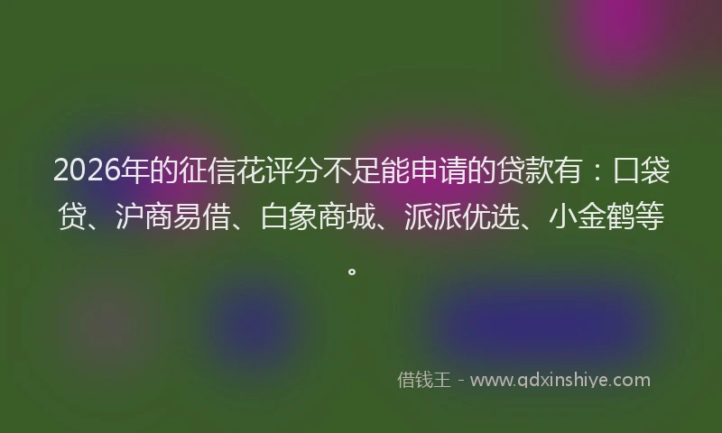2026年的征信花评分不足能申请的贷款有：口袋贷、沪商易借、白象商城、派派优选、小金鹤等。