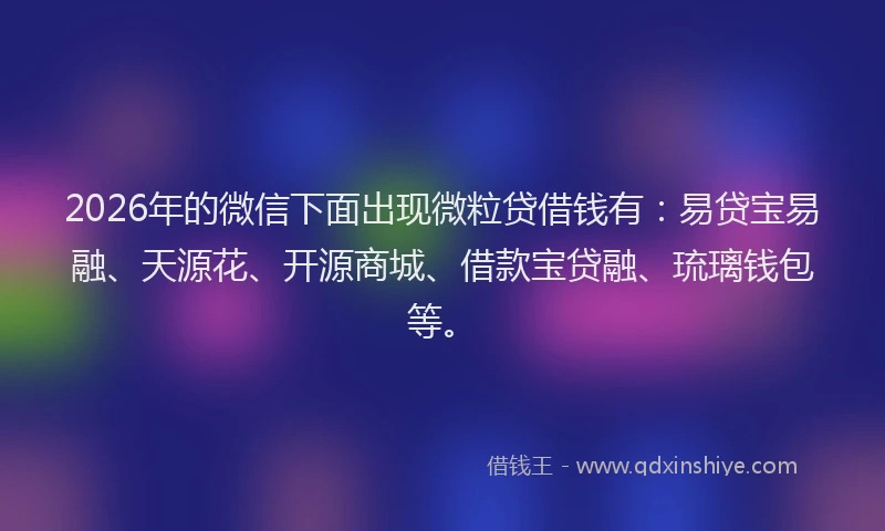 2026年的微信下面出现微粒贷借钱有：易贷宝易融、天源花、开源商城、借款宝贷融、琉璃钱包等。