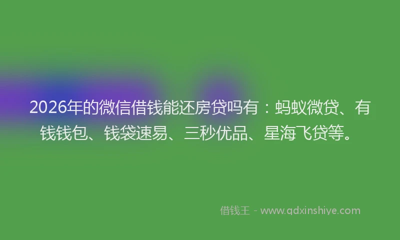 2026年的微信借钱能还房贷吗有：蚂蚁微贷、有钱钱包、钱袋速易、三秒优品、星海飞贷等。