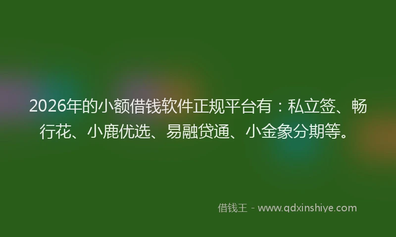 2026年的小额借钱软件正规平台有：私立签、畅行花、小鹿优选、易融贷通、小金象分期等。