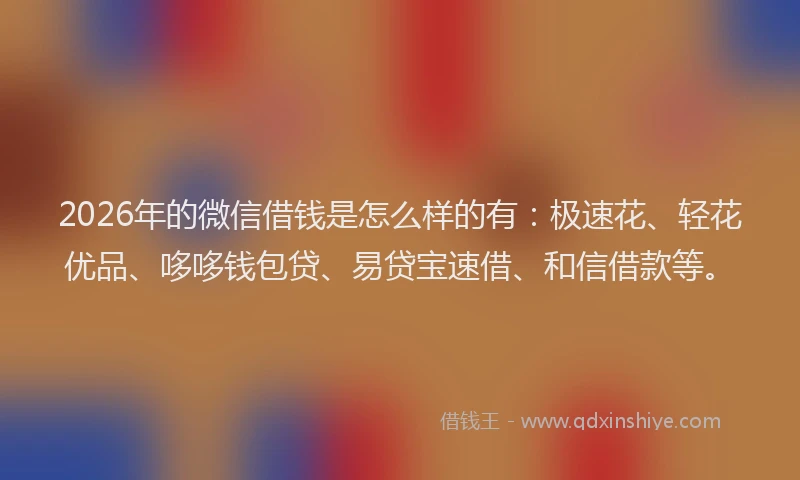 2026年的微信借钱是怎么样的有:极速花、轻花优品、哆哆钱包贷、易贷宝速借、和信借款等。