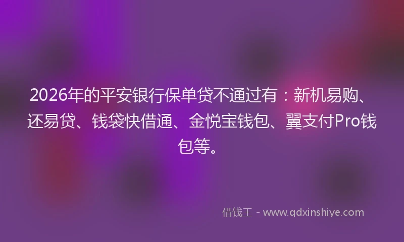 2026年的平安银行保单贷不通过有：新机易购、还易贷、钱袋快借通、金悦宝钱包、翼支付Pro钱包等。