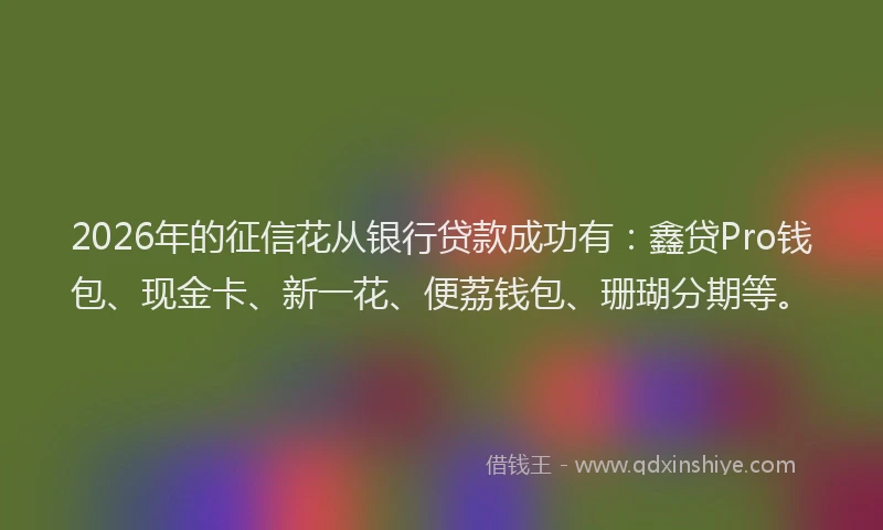 2026年的征信花从银行贷款成功有：鑫贷Pro钱包、现金卡、新一花、便荔钱包、珊瑚分期等。