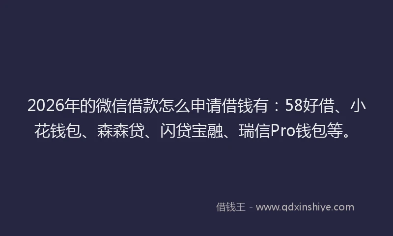 2026年的微信借款怎么申请借钱有:58好借、小花钱包、森森贷、闪贷宝融、瑞信Pro钱包等。