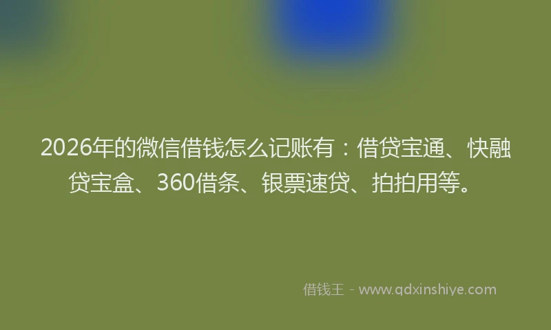 2026年的微信借钱怎么记账有：借贷宝通、快融贷宝盒、360借条、银票速贷、拍拍用等。