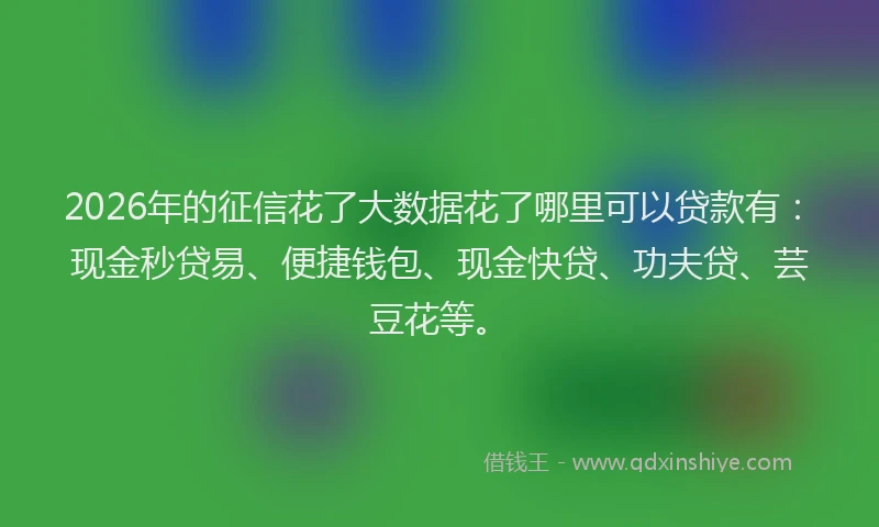 2026年的征信花了大数据花了哪里可以贷款有：现金秒贷易、便捷钱包、现金快贷、功夫贷、芸豆花等。