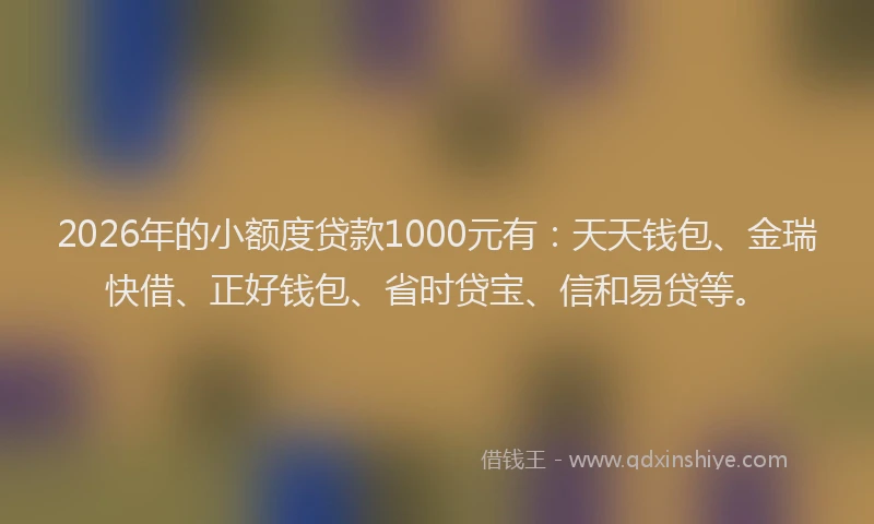 2026年的小额度贷款1000元有：天天钱包、金瑞快借、正好钱包、省时贷宝、信和易贷等。