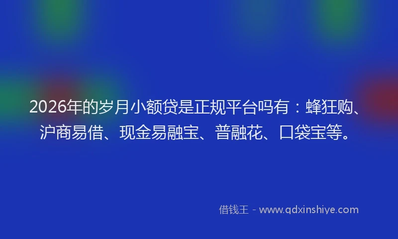 2026年的岁月小额贷是正规平台吗有：蜂狂购、沪商易借、现金易融宝、普融花、口袋宝等。