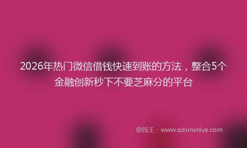 2026年热门微信借钱快速到账的方法，整合5个金融创新秒下不要芝麻分的平台