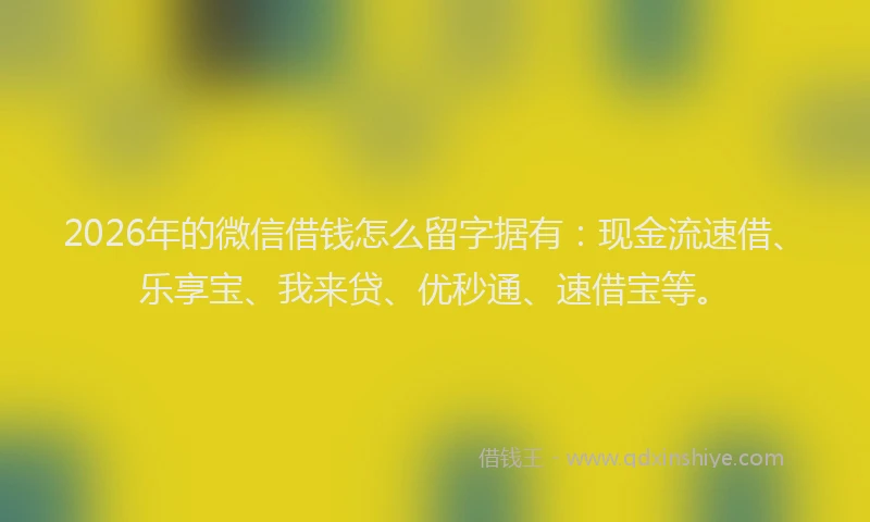 2026年的微信借钱怎么留字据有：现金流速借、乐享宝、我来贷、优秒通、速借宝等。