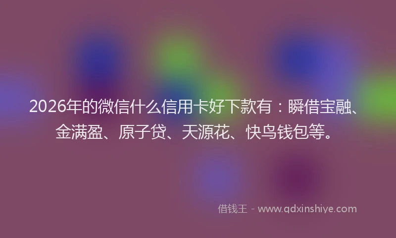 2026年的微信什么信用卡好下款有：瞬借宝融、金满盈、原子贷、天源花、快鸟钱包等。