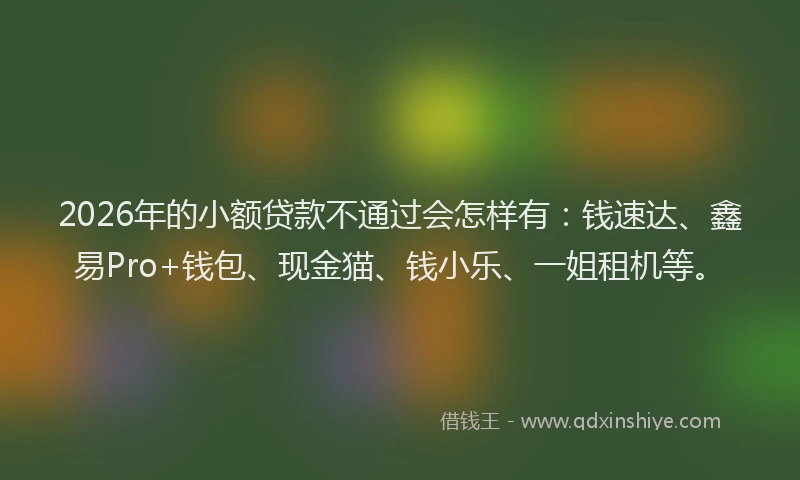 2026年的小额贷款不通过会怎样有：钱速达、鑫易Pro+钱包、现金猫、钱小乐、一姐租机等。