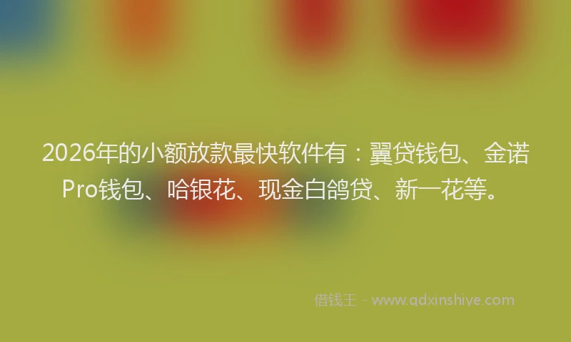 2026年的小额放款最快软件有：翼贷钱包、金诺Pro钱包、哈银花、现金白鸽贷、新一花等。
