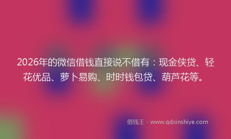 2026年的微信借钱直接说不借有：现金侠贷、轻花优品、萝卜易购、时时钱包贷、葫芦花等。