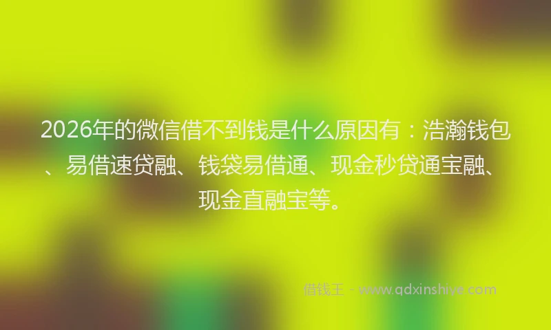 2026年的微信借不到钱是什么原因有：浩瀚钱包、易借速贷融、钱袋易借通、现金秒贷通宝融、现金直融宝等。