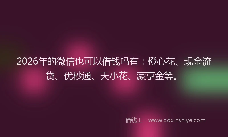 2026年的微信也可以借钱吗有：橙心花、现金流贷、优秒通、天小花、蒙享金等。