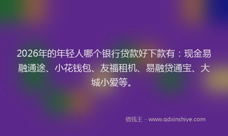 2026年的年轻人哪个银行贷款好下款有：现金易融通途、小花钱包、友福租机、易融贷通宝、大城小爱等。