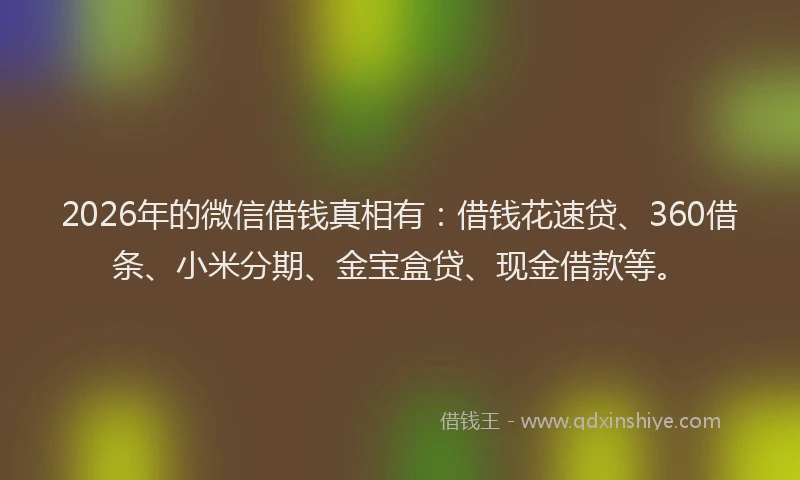 2026年的微信借钱真相有：借钱花速贷、360借条、小米分期、金宝盒贷、现金借款等。