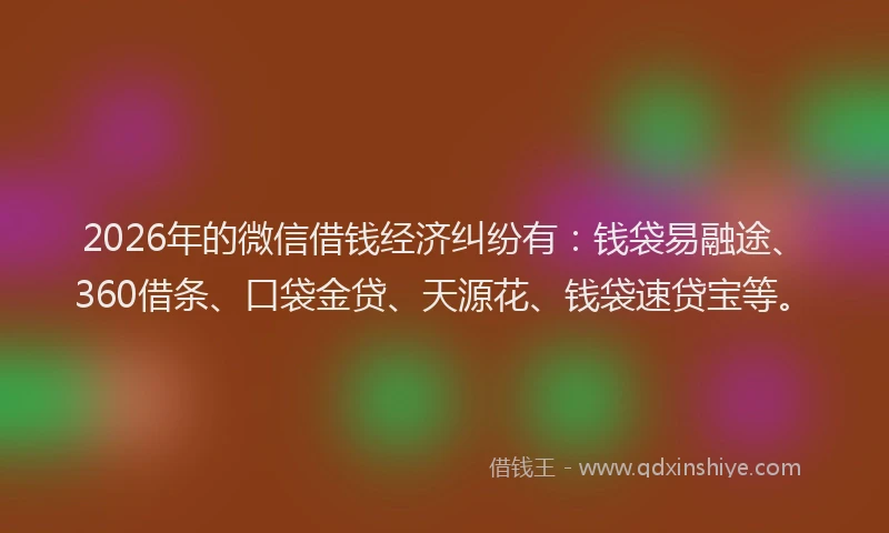 2026年的微信借钱经济纠纷有：钱袋易融途、360借条、口袋金贷、天源花、钱袋速贷宝等。