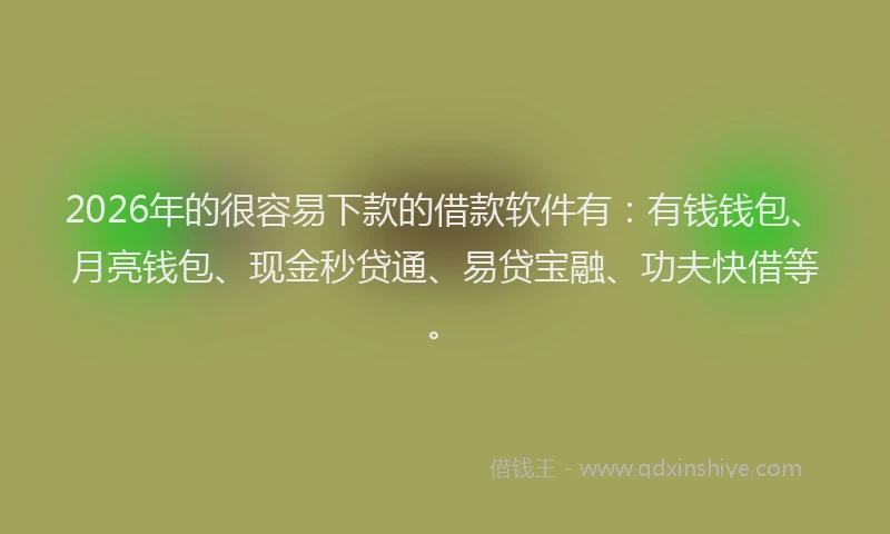 2026年的很容易下款的借款软件有：有钱钱包、月亮钱包、现金秒贷通、易贷宝融、功夫快借等。