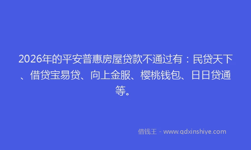 2026年的平安普惠房屋贷款不通过有：民贷天下、借贷宝易贷、向上金服、樱桃钱包、日日贷通等。