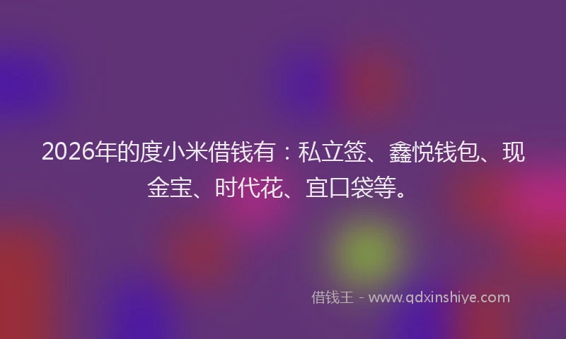 2026年的度小米借钱有：私立签、鑫悦钱包、现金宝、时代花、宜口袋等。