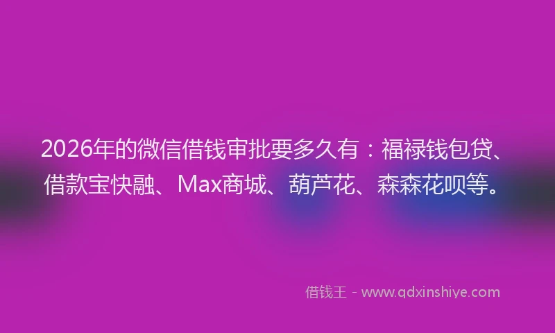 2026年的微信借钱审批要多久有：福禄钱包贷、借款宝快融、Max商城、葫芦花、森森花呗等。