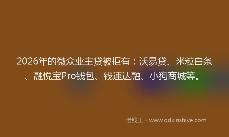2026年的微众业主贷被拒有：沃易贷、米粒白条、融悦宝Pro钱包、钱速达融、小狗商城等。