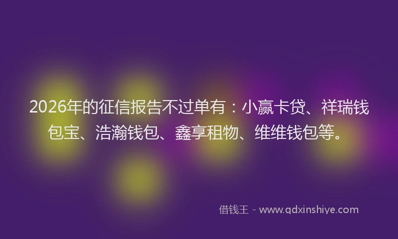 2026年的征信报告不过单有：小赢卡贷、祥瑞钱包宝、浩瀚钱包、鑫享租物、维维钱包等。