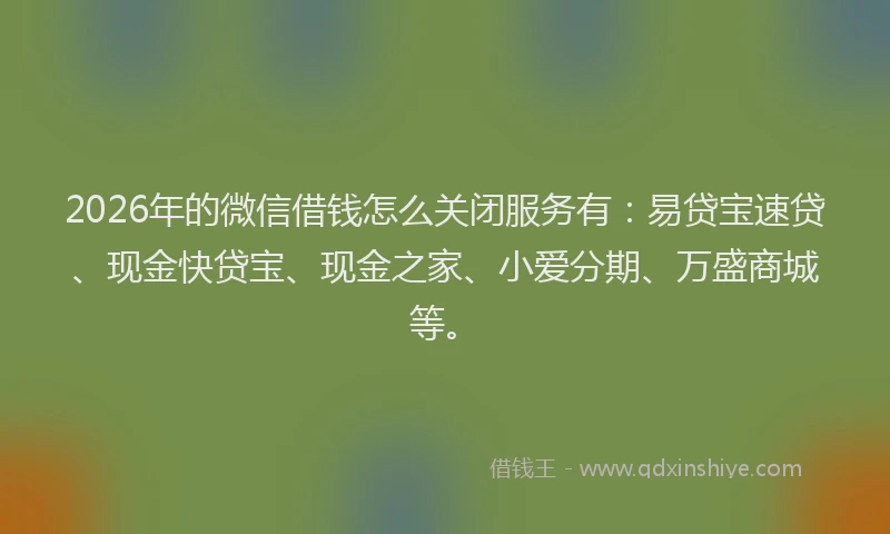 2026年的微信借钱怎么关闭服务有：易贷宝速贷、现金快贷宝、现金之家、小爱分期、万盛商城等。
