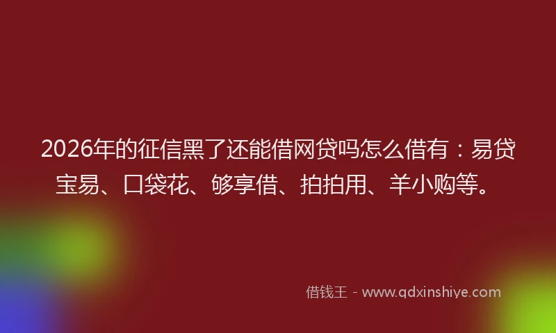 2026年的征信黑了还能借网贷吗怎么借有：易贷宝易、口袋花、够享借、拍拍用、羊小购等。