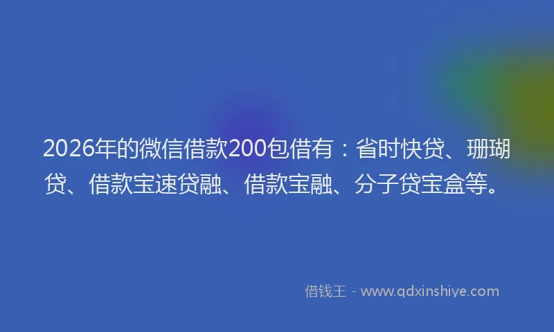 2026年的微信借款200包借有:省时快贷、珊瑚贷、借款宝速贷融、借款宝融、分子贷宝盒等。