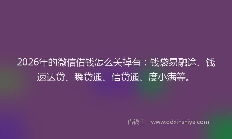 2026年的微信借钱怎么关掉有:钱袋易融途、钱速达贷、瞬贷通、信贷通、度小满等。