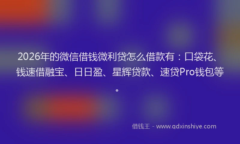 2026年的微信借钱微利贷怎么借款有：口袋花、钱速借融宝、日日盈、星辉贷款、速贷Pro钱包等。