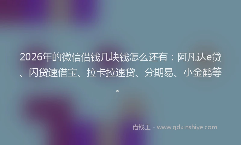 2026年的微信借钱几块钱怎么还有:阿凡达e贷、闪贷速借宝、拉卡拉速贷、分期易、小金鹤等。