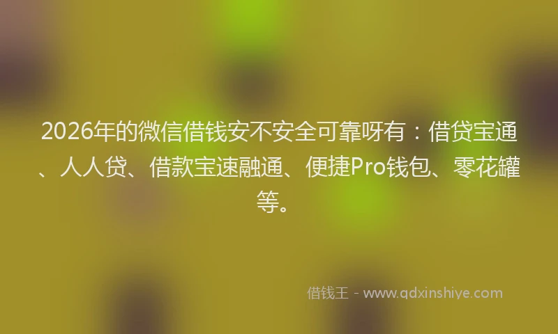 2026年的微信借钱安不安全可靠呀有：借贷宝通、人人贷、借款宝速融通、便捷Pro钱包、零花罐等。