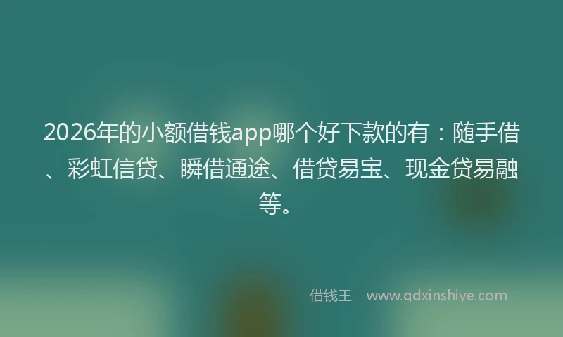 2026年的小额借钱app哪个好下款的有：随手借、彩虹信贷、瞬借通途、借贷易宝、现金贷易融等。