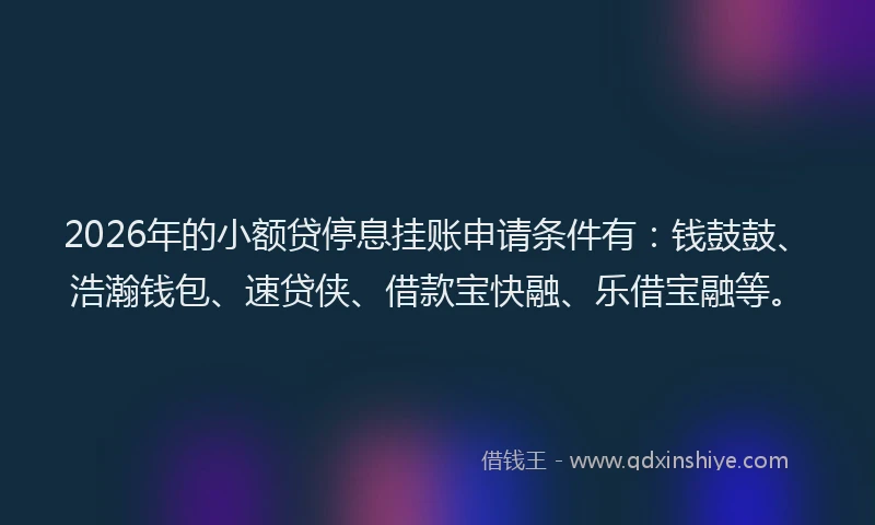 2026年的小额贷停息挂账申请条件有：钱鼓鼓、浩瀚钱包、速贷侠、借款宝快融、乐借宝融等。