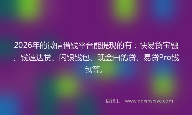 2026年的微信借钱平台能提现的有：快易贷宝融、钱速达贷、闪银钱包、现金白鸽贷、易贷Pro钱包等。