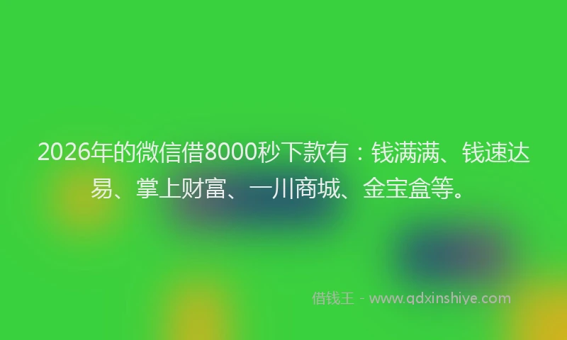 2026年的微信借8000秒下款有：钱满满、钱速达易、掌上财富、一川商城、金宝盒等。