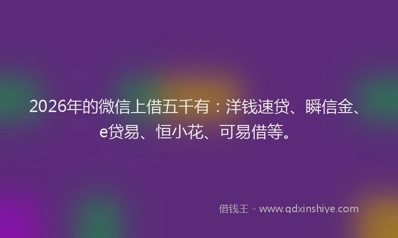 2026年的微信上借五千有：洋钱速贷、瞬信金、e贷易、恒小花、可易借等。