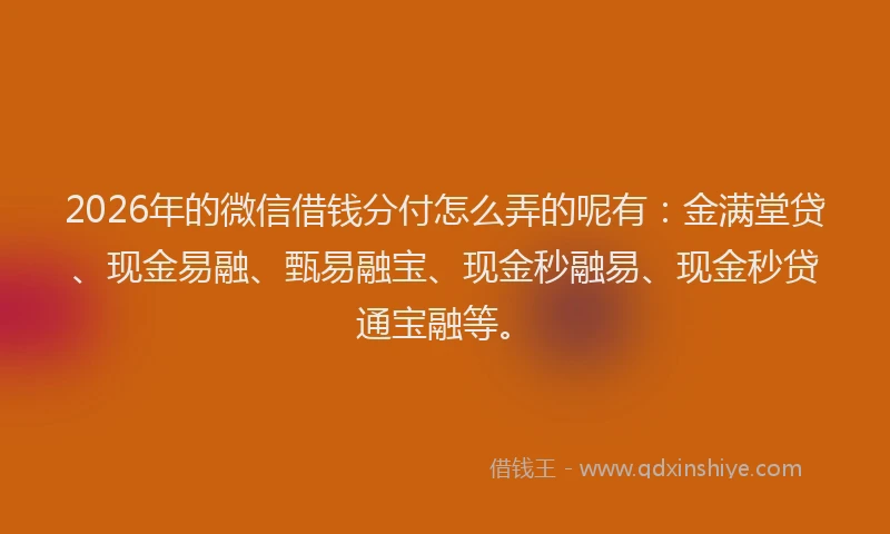 2026年的微信借钱分付怎么弄的呢有：金满堂贷、现金易融、甄易融宝、现金秒融易、现金秒贷通宝融等。