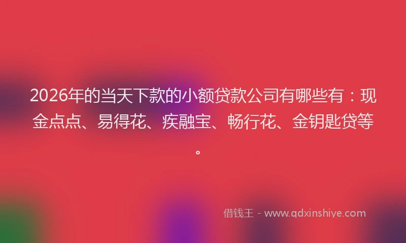 2026年的当天下款的小额贷款公司有哪些有：现金点点、易得花、疾融宝、畅行花、金钥匙贷等。