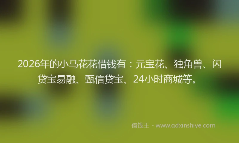 2026年的小马花花借钱有：元宝花、独角兽、闪贷宝易融、甄信贷宝、24小时商城等。
