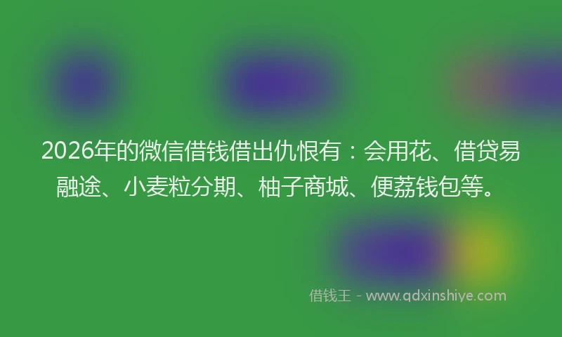 2026年的微信借钱借出仇恨有：会用花、借贷易融途、小麦粒分期、柚子商城、便荔钱包等。