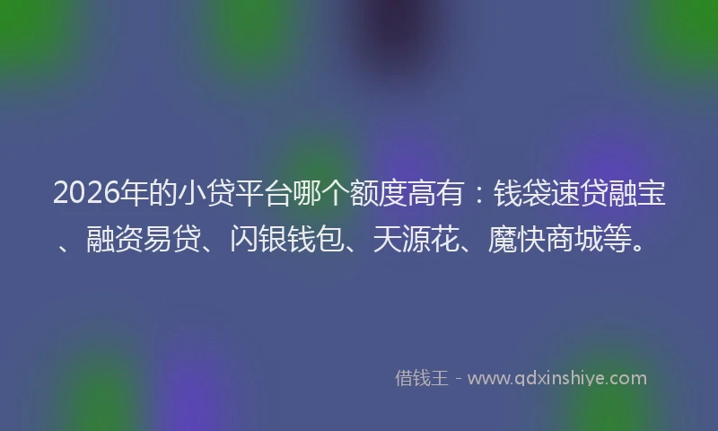 2026年的小贷平台哪个额度高有:钱袋速贷融宝、融资易贷、闪银钱包、天源花、魔快商城等。