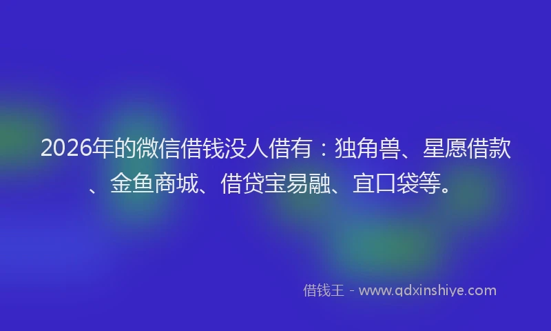 2026年的微信借钱没人借有：独角兽、星愿借款、金鱼商城、借贷宝易融、宜口袋等。