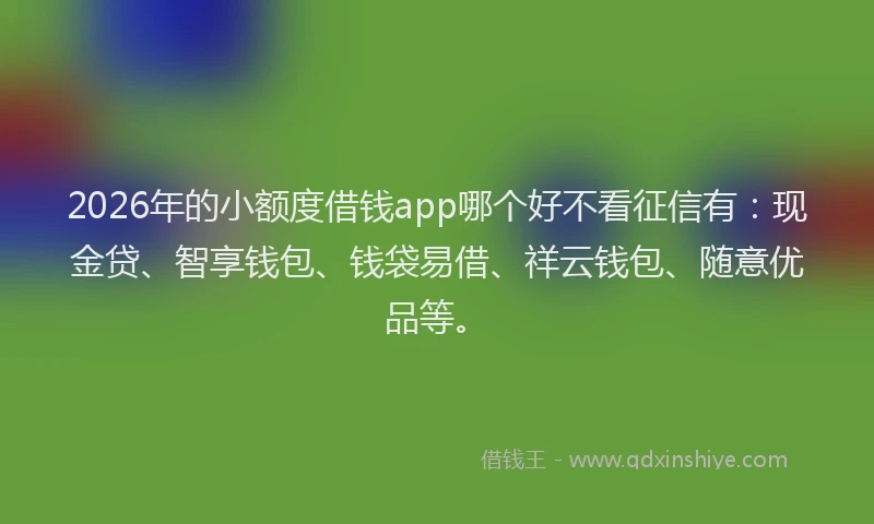 2026年的小额度借钱app哪个好不看征信有：现金贷、智享钱包、钱袋易借、祥云钱包、随意优品等。