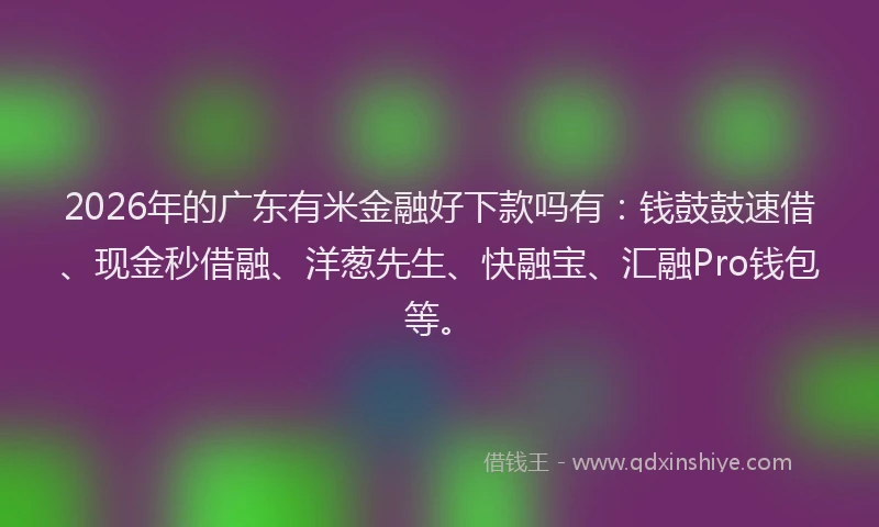 2026年的广东有米金融好下款吗有：钱鼓鼓速借、现金秒借融、洋葱先生、快融宝、汇融Pro钱包等。
